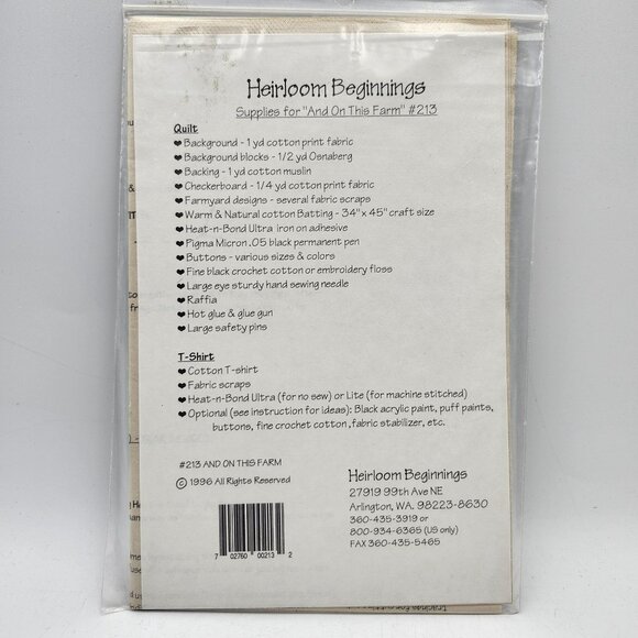 Heirloom Beginnings And On This Farm Quilt T-Shirt Pattern 1996 No213 - Picture 2 of 2